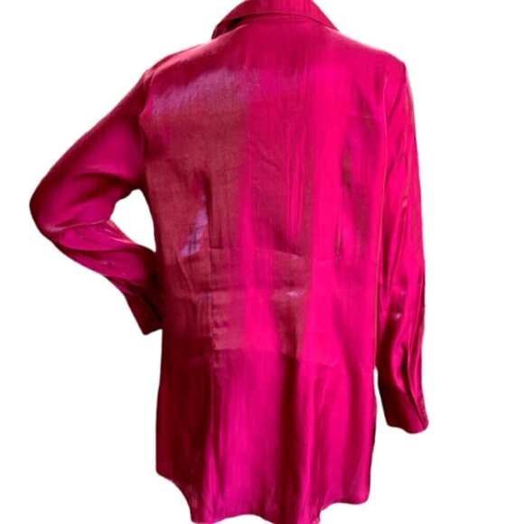 CHICO'S Shimmery Shine Helaina Long Top Button Down Raspberry Sz 2 (L/12) #10N - Picture 6 of 8